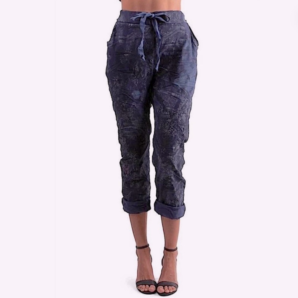 Gigi Moda Brillare pants dark gray silver splatter tie waist pants gray